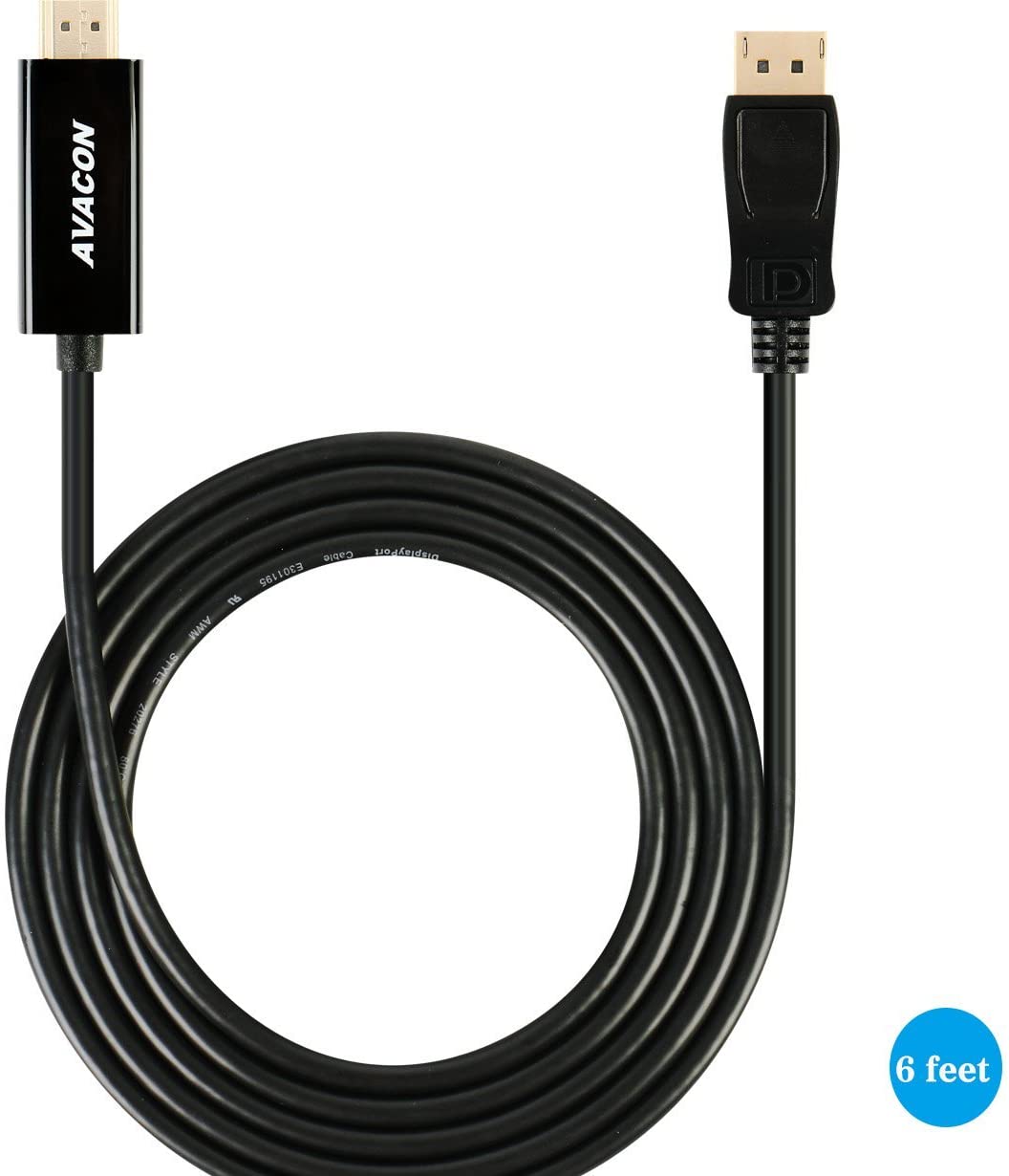 DisplayPort to HDMI 6 Feet Gold-Plated Cable, Avacon Display Port to HDMI Adapter Male to Male Black DisplayPort to HDMI 6 Feet Gold-Plated Cable, Avacon Display Port to HDMI Adapter Male to Male Black